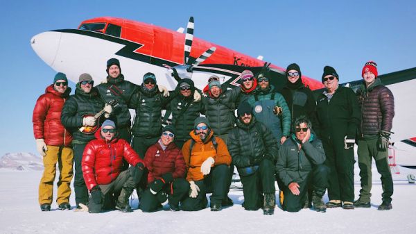 the BELARE team poses for one last photo at the PEA Airstrip before departure - © International Polar Foundation